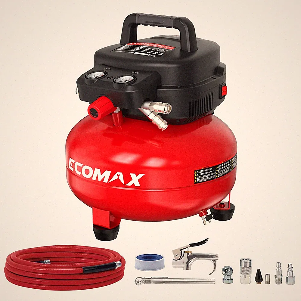 Air Compressor 6 Gallon 150 PSI Pancake Portable Oil-free Tank with 10 PCS Ac...