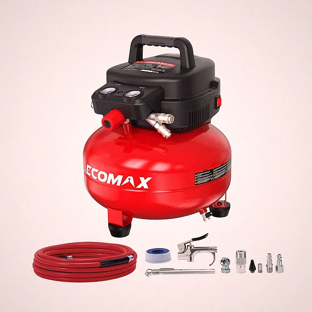 Air Compressor 6 Gallon Pancake Portable Tire Inflator Oil-free Tank 150 PSI...