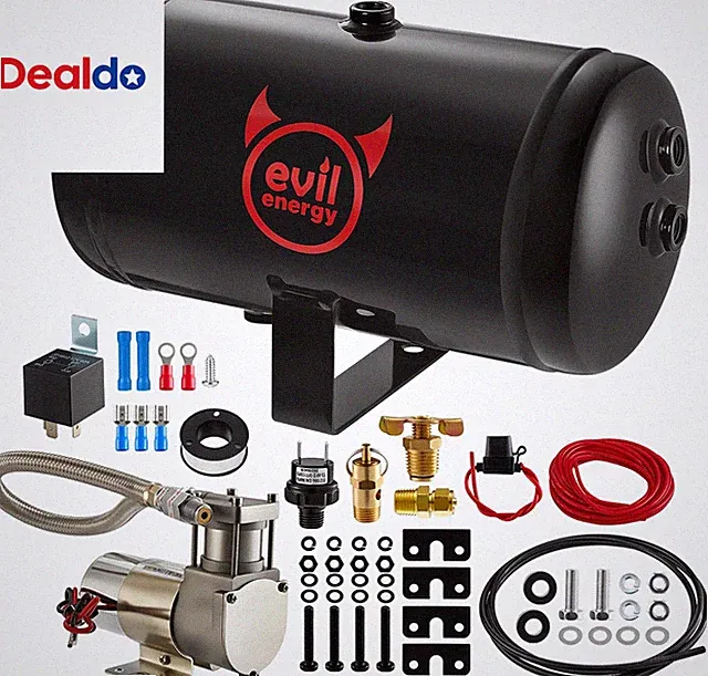 Air Tank and Compressor 1 Gallon Kit 5 Ports 1/4" NPT 150PSI Rated 12V Air Tank