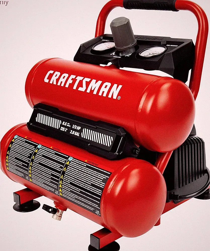 Craftsman 2-Gallon Air Compressor,1/3HP Oil-Free Twin Tank,125PSI Max,Twin Stack